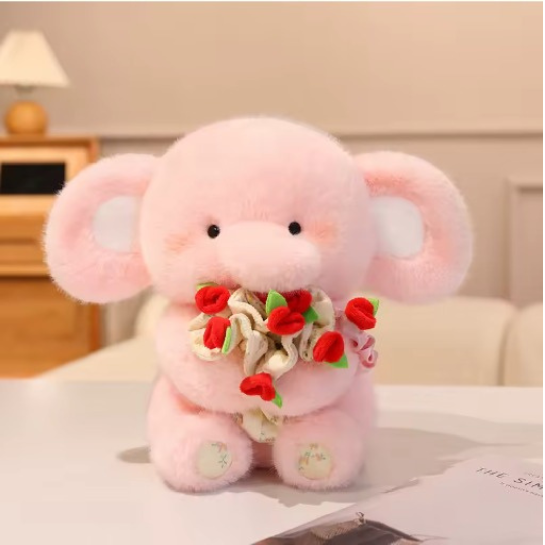 Puffyelephant Peluche con ramo de rosas